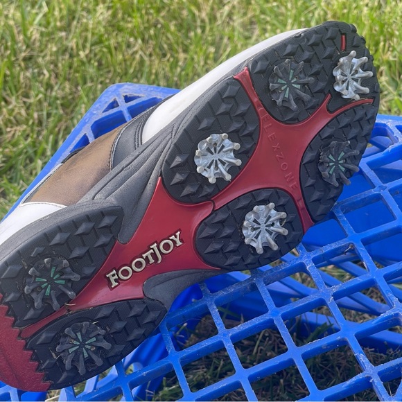 FootJoy GreenJoys Men’s 8.5 W White Brown Leather Soft Spike Golf Cleats 45516 - Picture 12 of 16